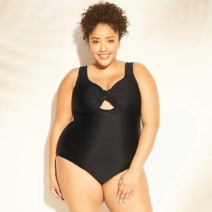 Kona Sol Black Twist Keyhole One Piece Swimsuit Plus Size 14W NEW
